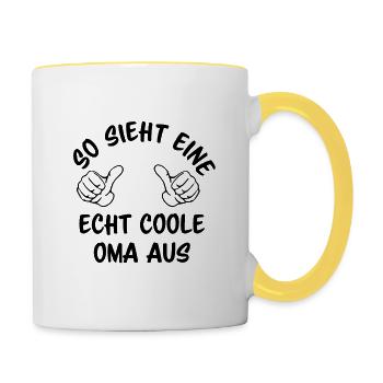 So sieht eine echt coole Oma aus - Tasse zweifarbig - Weiß/Gelb - Rechts