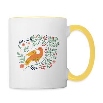 Vogel Folk Art Bird - Contrasting Mug - white/yellow - Right