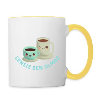 Sütsüz kahve olur, sensiz ben olmaz/love saying - Contrasting Mug - white/yellow - Right