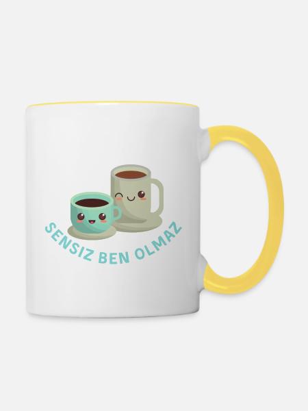 Sütsüz kahve olur, sensiz ben olmaz/love saying - Contrasting Mug - white/yellow