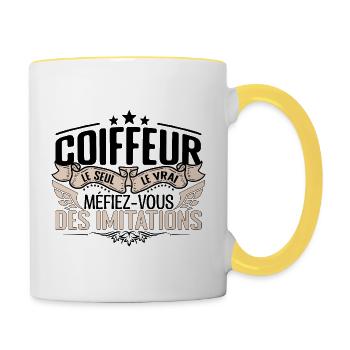 Coiffeur cadeau Coiffeur le vrai Coiffeur - Mug contrasté - blanc/jaune - Droite