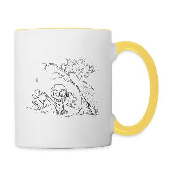 Trick or treat, the spooky Halloween drawing - Contrasting Mug - white/yellow - Right