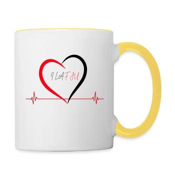 Ich liebe Dich, I laf Ju - Tasse zweifarbig - Weiß/Gelb - Rechts