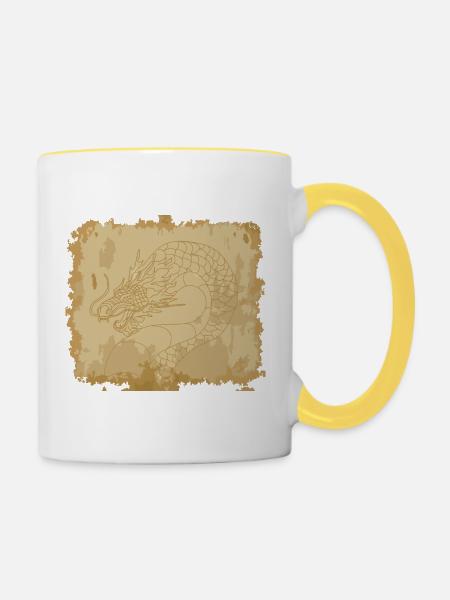 Uralter Drache - Tasse zweifarbig - Weiß/Gelb