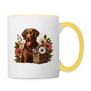 Fleurs de base marron Labrador Retriever Cottage Core - Mug contrasté - blanc/jaune - Droite
