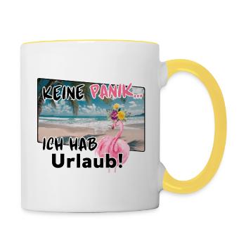 Keine Panik... Ich hab Urlaub! - Tasse zweifarbig - Weiß/Gelb - Rechts