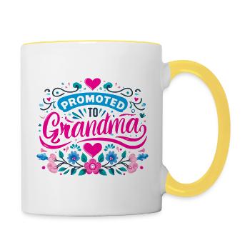 Promoted to Grandma - Colorful Floral Design Baby - Contrasting Mug - white/yellow - Right