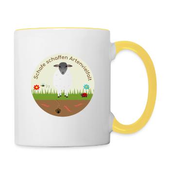 Les moutons créent de la biodiversité Les moutons de la Rhön - Mug contrasté - blanc/jaune - Droite