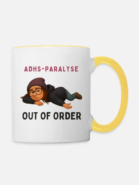 ADHS-Paralyse – OUT OF ORDER - Tasse zweifarbig - Weiß/Gelb