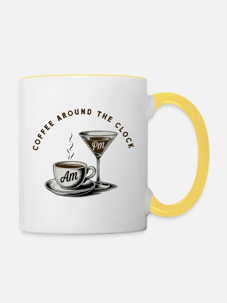 Kaffeepause, Coffee around the clock - Tasse zweifarbig - Weiß/Gelb