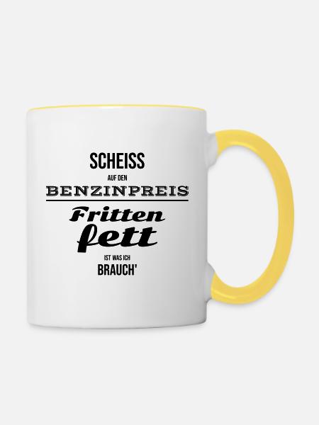 Ohne Frittenfett ist Pommesstopp - Tasse zweifarbig - Weiß/Gelb