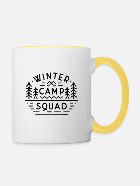 Wintercamp-Kader, Schulferien, Campingausflugspersonal - Tasse zweifarbig - Weiß/Gelb