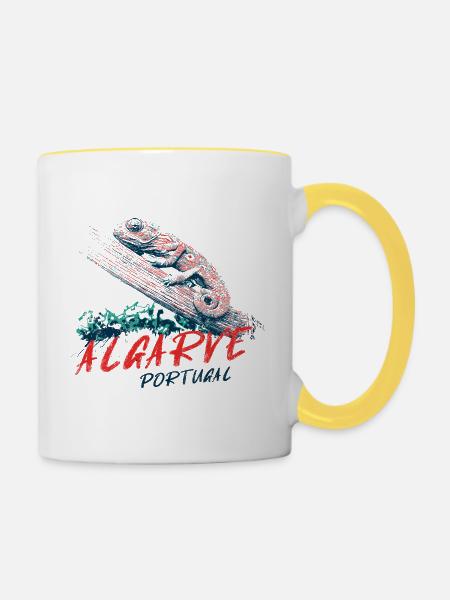 Bunte Illustration eines Algarve-Chamäleons - Tasse zweifarbig - Weiß/Gelb