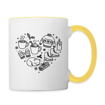 Winter Herz Form Gemütlichkeit Herzform Winterherz - Tasse zweifarbig - Weiß/Gelb - Rechts