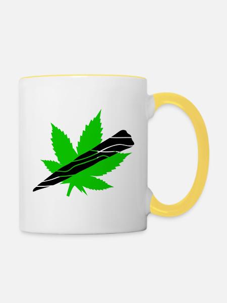 Neon Cannabisblatt Grafik - Tasse zweifarbig - Weiß/Gelb