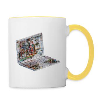 Transparente CAD-Schaltkreiskunst beim Laptop - Tasse zweifarbig - Weiß/Gelb - Rechts