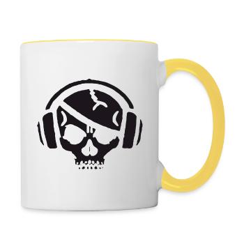 Schädel mit Kopfhörer - Tasse zweifarbig - Weiß/Gelb - Rechts