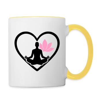 Women's Yoga Heart Silhouette Lotus Wellness - Contrasting Mug - white/yellow - Right