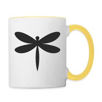 Libelle Silhouette  - Tasse zweifarbig - Weiß/Gelb - Rechts