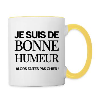 Je suis de bonne humeur - Mug contrasté - blanc/jaune - Droite