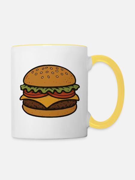 Komischer Hamburger - Tasse zweifarbig - Weiß/Gelb