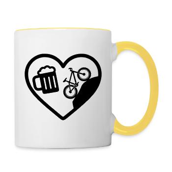 Heart Beer Mountainbike-Humor - Tasse zweifarbig - Weiß/Gelb - Rechts