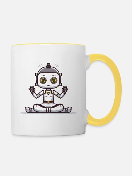 Kleiner Roboter im Lotussitz - Tasse zweifarbig - Weiß/Gelb