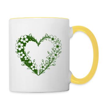 Cœur fleuri vert Silhouette florale - Mug contrasté - blanc/jaune - Droite