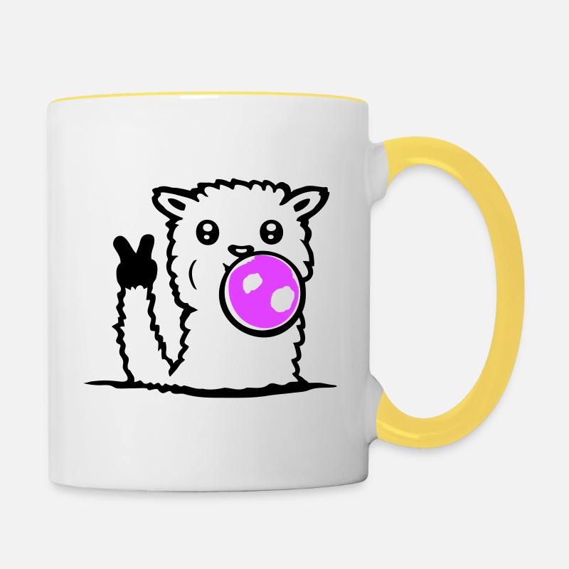 Llama Bubblegum Sunglasses Peace Victory Hand Cool - Contrasting Mug - white/yellow