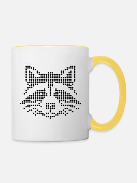 Geometrisches Waschbärendesign - Tasse zweifarbig - Weiß/Gelb