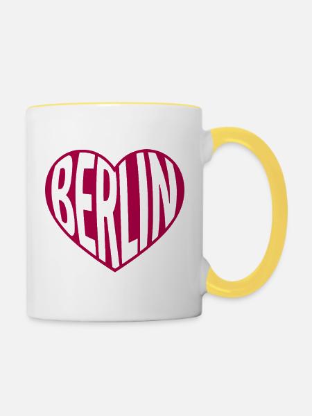 Berlin Herz Typografie - Tasse zweifarbig - Weiß/Gelb