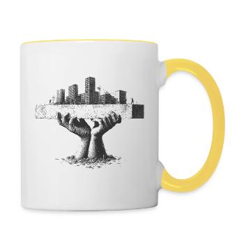 La ville entre les mains - Mug contrasté - blanc/jaune - Droite