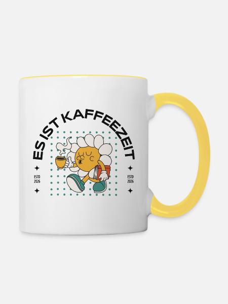 Büro und Kaffee  - Tasse zweifarbig - Weiß/Gelb