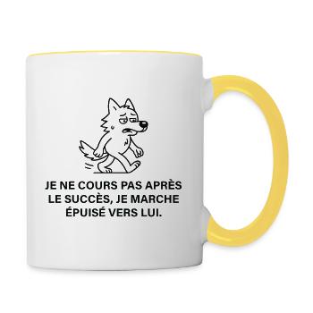 Chien épuisé poursuit le succès - Mug contrasté - blanc/jaune - Droite