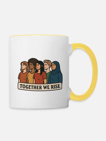 Gemeinsam Aufstehen - Tasse zweifarbig - Weiß/Gelb