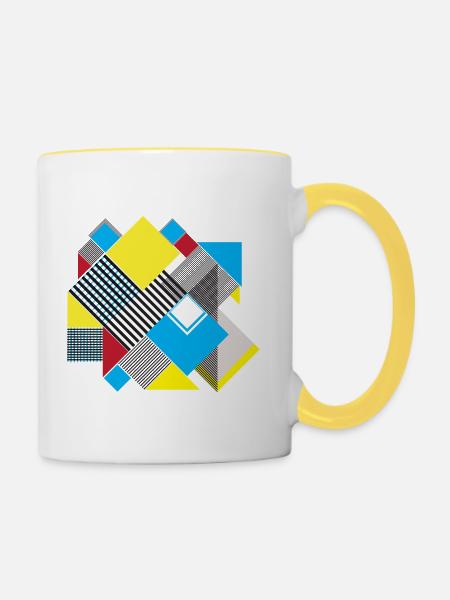 Geometrische Farbquadrat-Komposition - Tasse zweifarbig - Weiß/Gelb