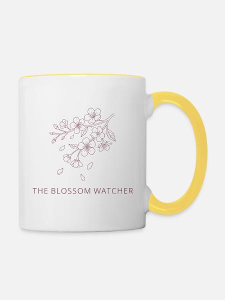 The Blossom Watcher – Frühlings-Schnee-UK-Saisonkunst - Tasse zweifarbig - Weiß/Gelb