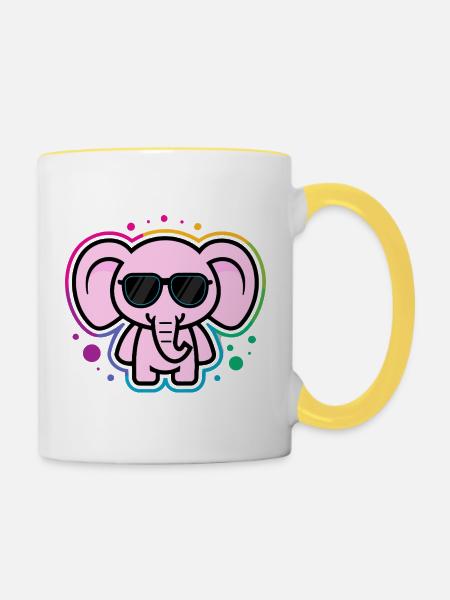 Rosa Elefant mit Brille - Tasse zweifarbig - Weiß/Gelb