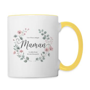 Maman, Fleur Unique et Tendresse - Mug contrasté - blanc/jaune - Droite