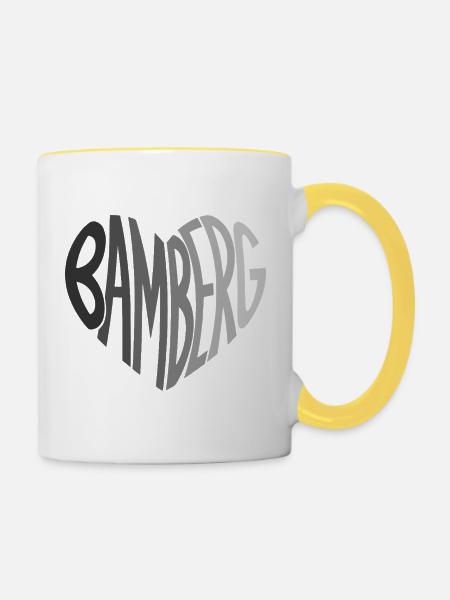 Bamberg Herz Typo - Tasse zweifarbig - Weiß/Gelb