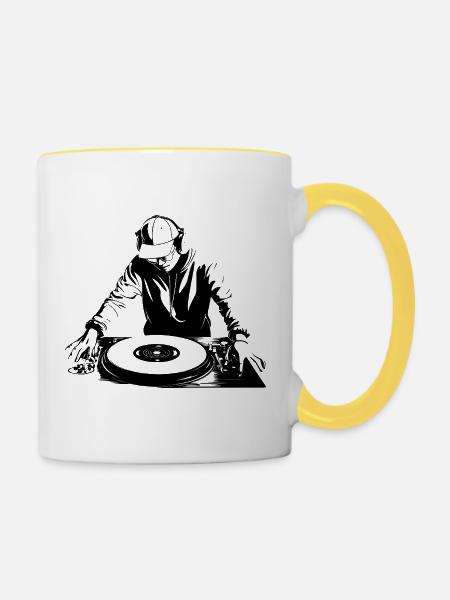 Dj Zeichnung - Tasse zweifarbig - Weiß/Gelb