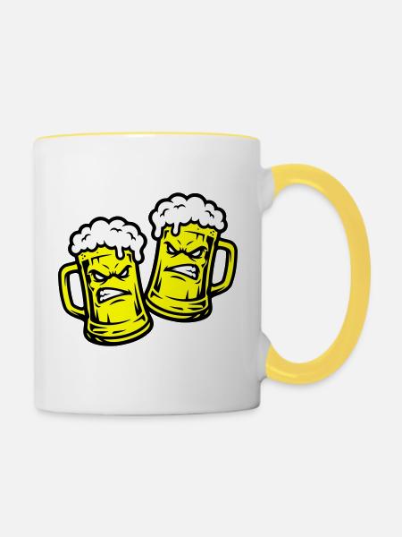 Bier Comic Bierglas - Tasse zweifarbig - Weiß/Gelb