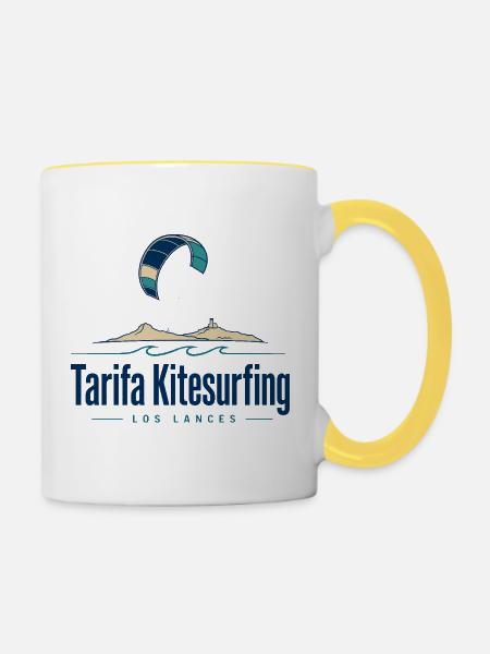Tarifa Kitesurfing Logo Am Strand - Tasse zweifarbig - Weiß/Gelb