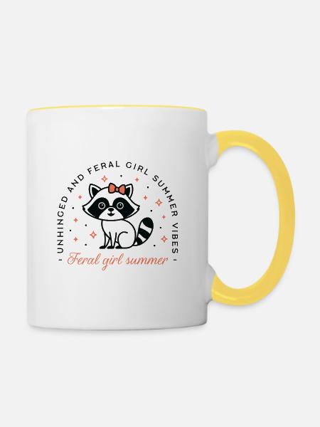 Wildes Mädchen Sommer-Waschbär-Ästhetik - Tasse zweifarbig - Weiß/Gelb