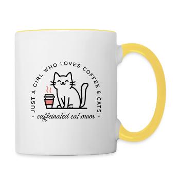 Cat mom coffee girl aesthetic - Contrasting Mug - white/yellow - Right