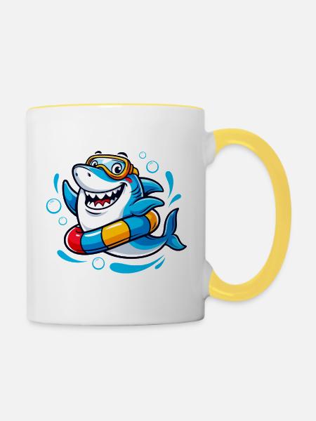 Cooler Badehai - Tasse zweifarbig - Weiß/Gelb