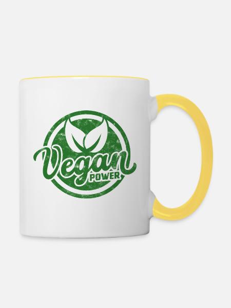 Vegan Power Emblem - Tasse zweifarbig - Weiß/Gelb