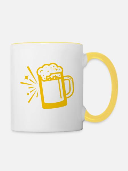 Bierkrug - Tasse zweifarbig - Weiß/Gelb