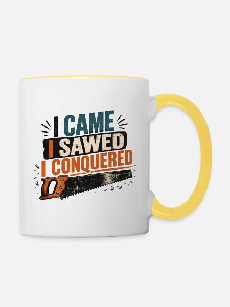 Tischlergeschenk für Holzarbeiter - Tasse zweifarbig - Weiß/Gelb
