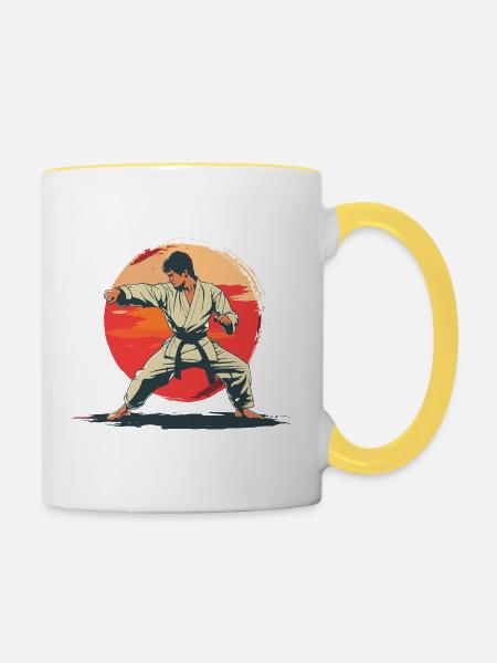 Karate Junge Grafik - Tasse zweifarbig - Weiß/Gelb